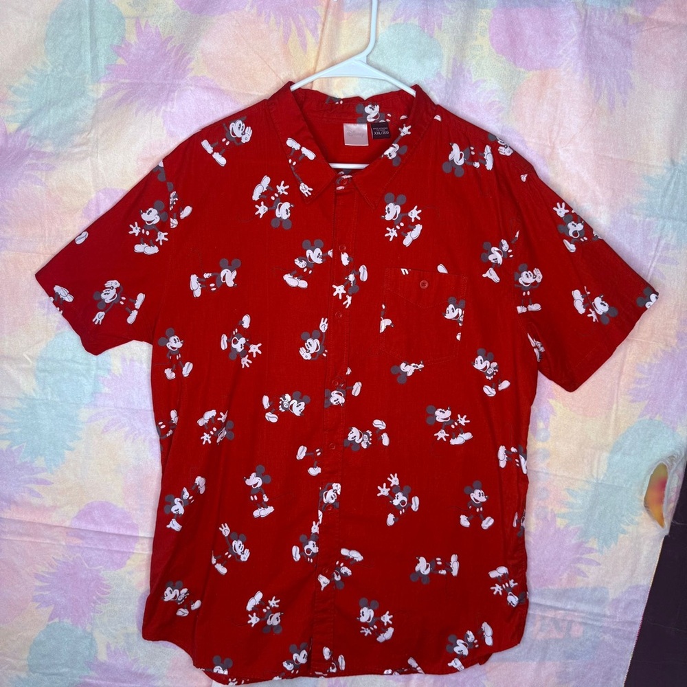 Disney Red Mickey Mouse Button-Down Casual Shirt